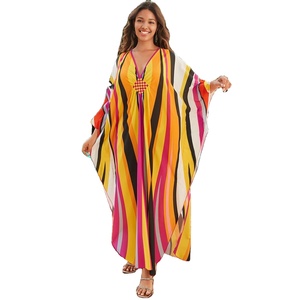 Vestido Largo Kaftan Maxi de Playa para Mujer, con Cuello en V, Transpirable, Antiestático, con Estampado Digital - Product Image 1