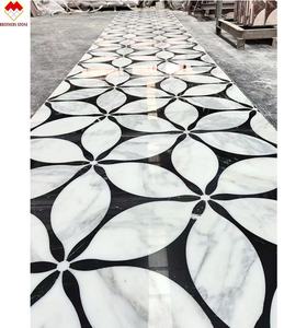 Esthétique marbre noir et blanc marbre pierre mosaïque carrelage pour la décoration de la maison tunisie fleur mosaïque marbre - Product Image 3