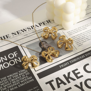 Stainless Steel Bowknot Jewelry <b>Set</b> For Women Gift Fashion Necklace Earrings <b>Ring</b> <b>Gold</b> Color - Product Image 3