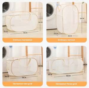 Panier à linge rectangulaire léger, panier en maille pop-up avec poche latérale pour buanderie, salle de bain, chambre d'enfant - Product Image 3