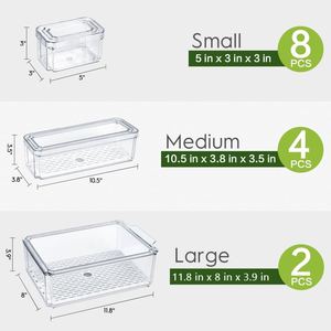14 Pack BPA-Free PET <b>Plastic</b> Fridge Organizer Bins Stackable with <b>Lids</b> Clear Food Storage <b>Containers</b> for Freshness Preservation - Product Image 4