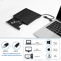 Lecteur de disque optique externe portable mince USB 3.0 Type C avec cache de 2 Mo, type plateau pour ordinateur portable/PC