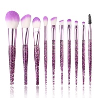 Pinceaux cosmétiques professionnels 10 pièces/ensemble, haute élasticité, faciles à utiliser, avec levier à vis, manche métallique, pour blush et eye-liner angulaire