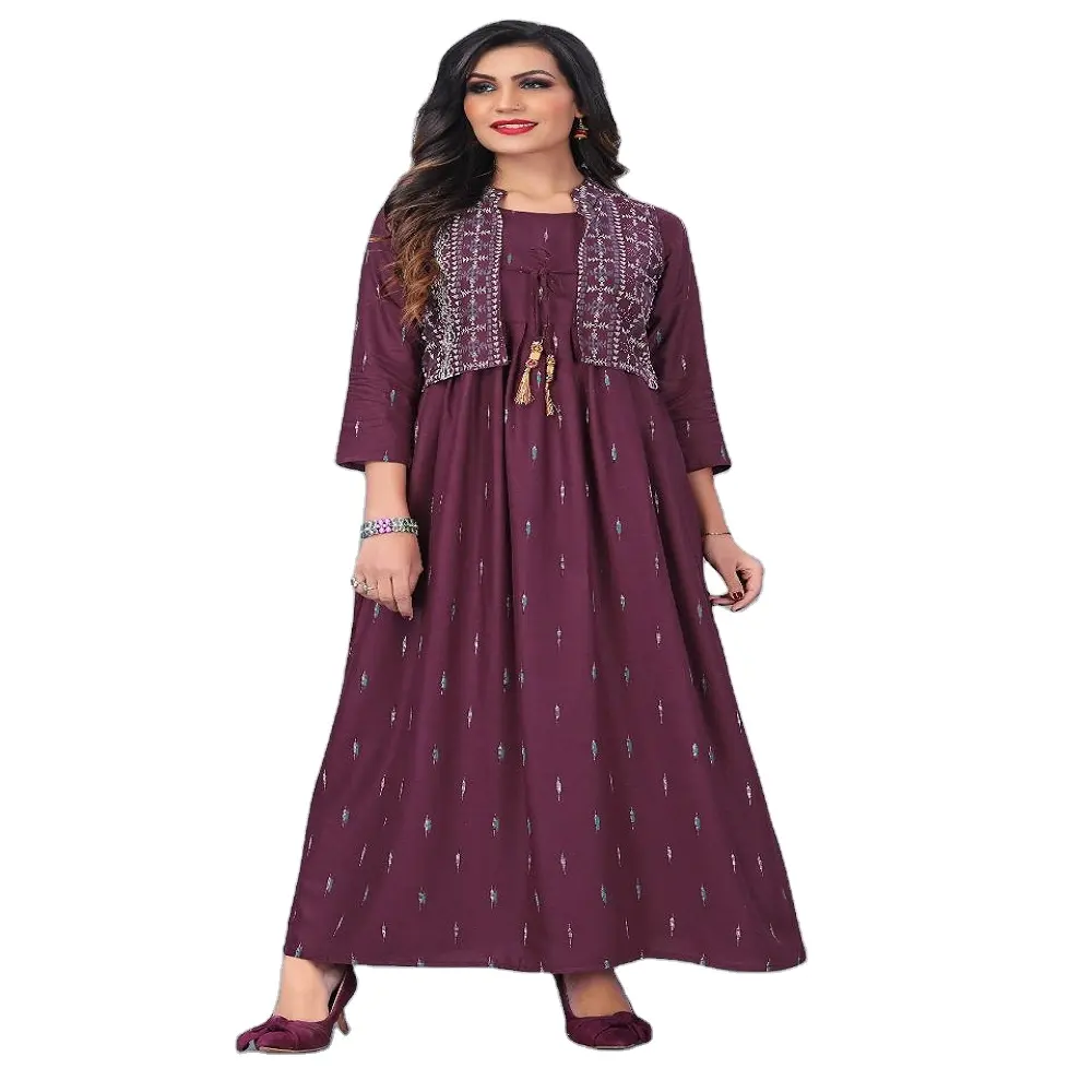 Vestido largo de diseñador para mujer, nuevo y fresco, bordado indio, Kurta