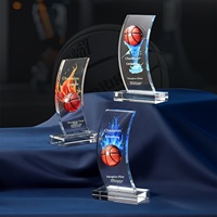 Trophée de basketball en cristal incurvé personnalisé, récompense de champion gravée sur mesure, cadeau de tournoi de ligue en gros