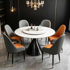 Ensemble de table à manger ronde moderne en marbre avec 6 chaises, design rotatif, pour la salle à manger à domicile - Product Image 6
