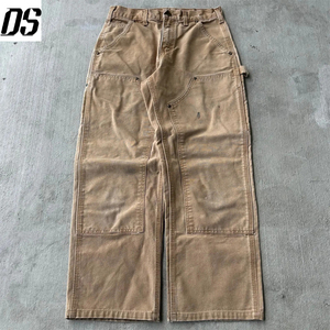 <span class=keywords><strong>Pantalon</strong></span> de travail en toile de coton marron vintage Y2K à <span class=keywords><strong>double</strong></span> genouillère pour homme, personnalisable par DS Customize - Product Image 1