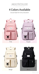 Korean‑Style Waterproof <b>Backpack</b> for Girls, <b>Large</b>‑Capacity Soft‑Body Day Travel <b>Backpack</b> with Zipper Compartments - Product Image 2