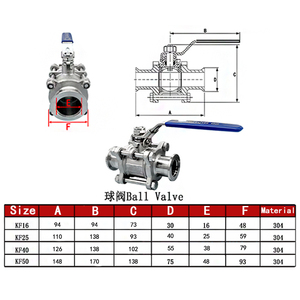 Vanne à bille à trois pinces sous vide manuelle 3PC en acier inoxydable à haute température <span class=keywords><strong>KF</strong></span> 304 316 à pression négative 30 mm - Product Image 3