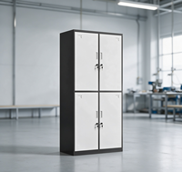 Armoire de rangement métallique à 4 portes et deux niveaux, noir et blanc, avec serrure à clé séparée, pour vestiaire d'usine et salle de sport