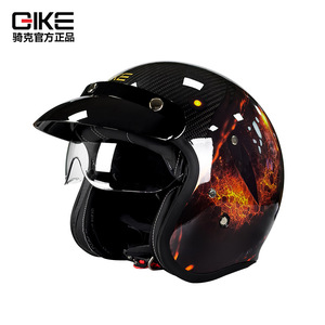 Casque de moto Qike en fibre de carbone, design graphique, fermeture rapide, taille unique pour les motards de cruiser - Product Image 1