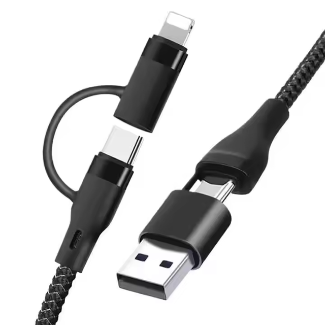 Universal 60W Wholesale Magnetic Coil 4 in 1 Fast Charging Cable Zinc Alloy 4 in 1 PD100W Nylon Braided Data Power Cable
