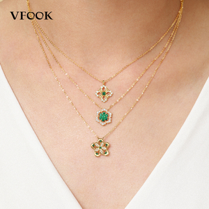 Collar VFOOK con Diseño Espiral Texturizado, Zirconia Cúbica Verde, Resistente al Sudor, Collar con Colgante de Oro Sólido de 14K/18K para Regalo de Aniversario - Product Image 3