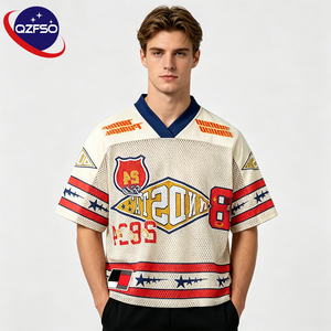 QZFSO Custom Hip Hop Vintage Sublimation Soccer T Shirt American Football Uniform <b>Top</b> Rhinestone Mesh Fabric Rugby Sport Jersey - Product Image 1