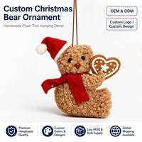 Ornement en peluche ours en peluche de Noël avec chapeau de Père Noël, écharpe et cœur en pain d'épices, à suspendre, OEM ODM, fabricant en gros sur mesure
