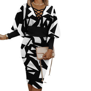 Robe moulante à col en V et taille cintrée pour femme, collection Automne-Hiver 2025, style AliExpress Explosions, pour vente sur plateformes indépendantes - Product Image 5