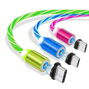 Venta caliente 1 metro 2 metros 3 en 1 LED <span class=keywords><strong>USB</strong></span> flujo luz luminosa teléfono móvil tipo <span class=keywords><strong>C</strong></span> <span class=keywords><strong>Micro</strong></span> Cable de carga magnético para iPhone Android - Product Image 2
