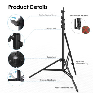 RAUBAY 10ft Black Professional Flexible Tripod Light Stand Corner-Style Air Cushion Adjustable Photography Support Aluminum - Product Image 6