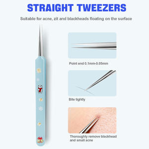 ステンレス製ニキビ除去ツール、黒ずみ除去、曲線フック、斜めストレートクリップ、セルスクイーズピンセット - Product Image 4