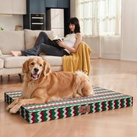 Lit pour chien d'extérieur extra large carré moderne, imperméable, en mousse alvéolée, avec housse amovible et lavable à rayures Oxford