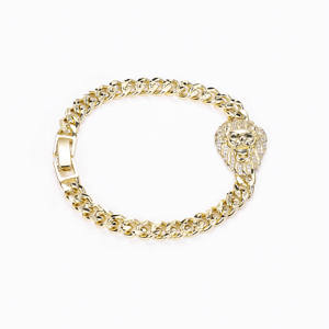 CM Modeschmuck Messing 14 Karat vergoldet Löwenkopf kubanische Kette Hip Hop Armbänder Zirkon Grüne Augen ID Armband für Frauen Geschenk - Product Image 2