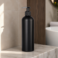Bouteille en plastique cosmétique cylindrique ronde résistante aux produits chimiques, noire mate, 500 ml, 16 oz, vide, en HDPE, avec pompe à lotion