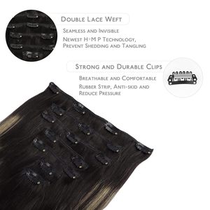 Extensioni di Capelli Umani con Clip 16 Pollici 120g 7 Pezzi Balayage Nero <span class=keywords><strong>Naturale</strong></span> <span class=keywords><strong>Biondo</strong></span> <span class=keywords><strong>Chiaro</strong></span> Remy Doppia Trama Capelli Veri - Product Image 3