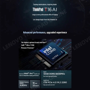 โน้ตบุ๊ก ThinkPad T16 AI 2024 รุ่น Core Ultra 7 155H แรม 32GB SSD 1TB กราฟิกการ์ด หน้าจอ 16 นิ้ว 60Hz แล็ปท็อป ThinkPad T16 AI 2024 - Product Image 1
