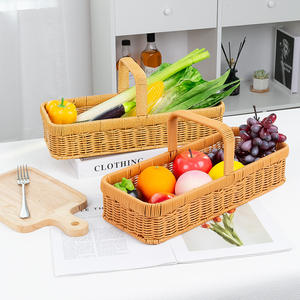 ตะกร้าหวายเทียมสานลายดอกไม้สีน้ำตาลทรงสี่เหลี่ยมผืนผ้า ตะกร้าเก็บของทำมือสำหรับใช้ในครัว ใส่ผลไม้ ผัก หรือใช้สำหรับปิกนิก - Product Image 5