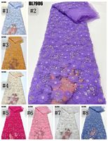 Tissu en maille brodé 3D bleu de haute qualité à prix de gros, dentelle perlée confortable pour robes de soirée, mariages et accessoires pour filles