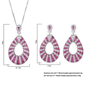 Fashion Eco-friendly Brass 10*12/6*6mm Red Zircon Teardrop Shape Necklace and Ear Ring <b>Set</b> Water Drop Jewelry <b>Set</b> for Women's - Product Image 2