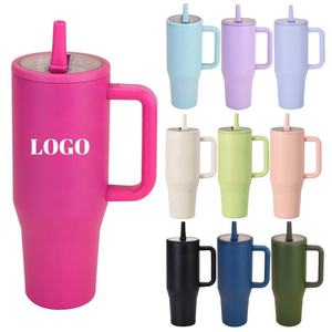 Insulated 40oz Travel Mug with Handle and Flip Straw Stainless Steel Vacuum Bottle Custom Logo Cup Foldable Straw Keeps Cold for - Product Image 4