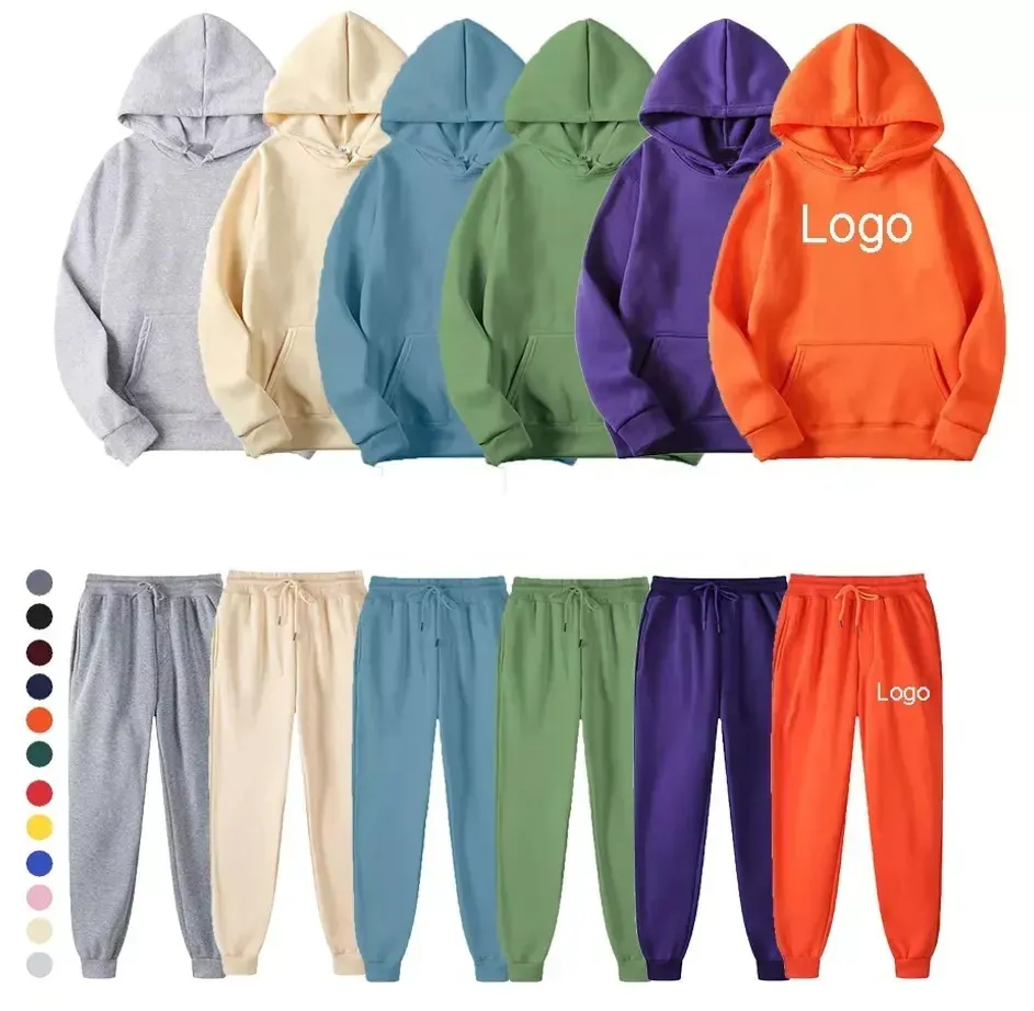 Mankang iki parçalı Set düz puf baskı erkekler Hoodies pantolon sonbahar kış kapşonlu dtg baskı pamuk kapüşonlu ve pantolon seti