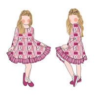 Vente chaude mode protéine de lait fibre décontracté rayé à volants enfant en bas âge filles motif floral robe à manches longues