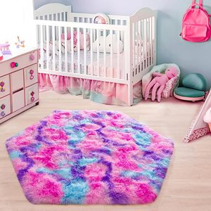 Alfombra Hexagonal Rosa para Tienda de Princesas, Alfombra Suave y Peluda para Habitación Infantil, 4x4.6 Pies, Alfombra de Peluche para Niñas - Product Image 3