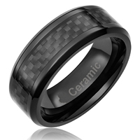 Fabriqué en Chine Bague en céramique de zircone incrustation de fibre de carbone noire 8mm Anneaux en céramique noire pour la décoration