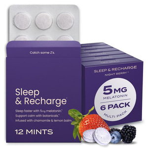 Pastillas de Melatonina Sleep & Recharge, 5 mg con Manzanilla y Balsamo de Limón, Sabor a Bayas Nocturnas, Alimento <span class=keywords><strong>Saludable</strong></span> <span class=keywords><strong>para</strong></span> Adultos - Product Image 1
