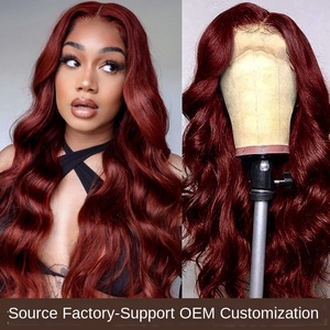 13*4 Фронтальный кружевной парик 33 #   Парик Body Waver из натуральных волос Remy, красно-коричневый, с крупными волнами, полностью ручной работы, разные длины, в наличии - Product Image 3