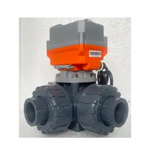 PTFE liner AC220V DC24V electric motorized actuator UPVC 3 way ball valve