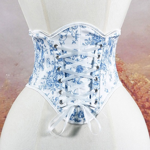 Pink Floral Waist Cincher <b>Corset</b> <b>Belt</b> Lace Up Tie Waist Trainer Slimming Body Shaper - Product Image 3