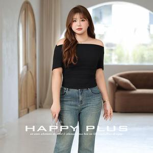 Camiseta de punto de manga corta para mujer, talla grande, ajustada, color liso, con diseño de cuello colgante, morado y negro, de la colección Loving You - Product Image 5