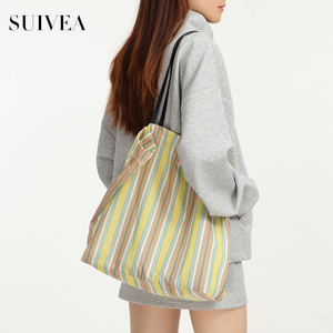สินค้ามาใหม่ประจำฤดูใบไม้ผลิ/ฤดูร้อน: กระเป๋าโท้ทตาข่ายลายทางสีโดปามีนสำหรับวัยรุ่นอายุ 26 ปี—กระเป๋าถือที่ดูเรียบง่ายและมีสไตล์สำหรับผู้หญิง - Product Image 1