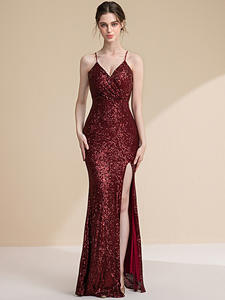 Gx-Nieuwe Luxe Jurken Voor Vrouwen Avondjurken Sexy V-Hals Mouwloze Spaghetti Strap Pailletten Feestjurken Vrouwen Prom Dress - Product Image 1