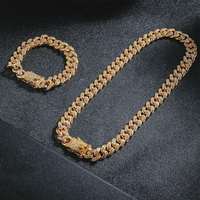 NL2023 Parure de bijoux européenne de haute qualité pour homme Chaîne à maillons cubains et ensemble de bracelets Hip Hop avec cristal glacé pour cadeau