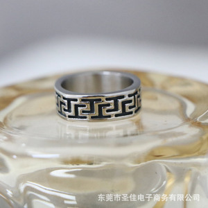 Bague en acier titane à motif de grande muraille pour hommes, design géométrique, bijoux pour l'index, cadeau SA604 - Product Image 1