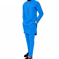 Ensemble 2 pièces Bazin Riche traditionnel africain en coton pour homme, grande taille, coupe ajustée, chemise zippée et pantalon, costume formel pour mariage