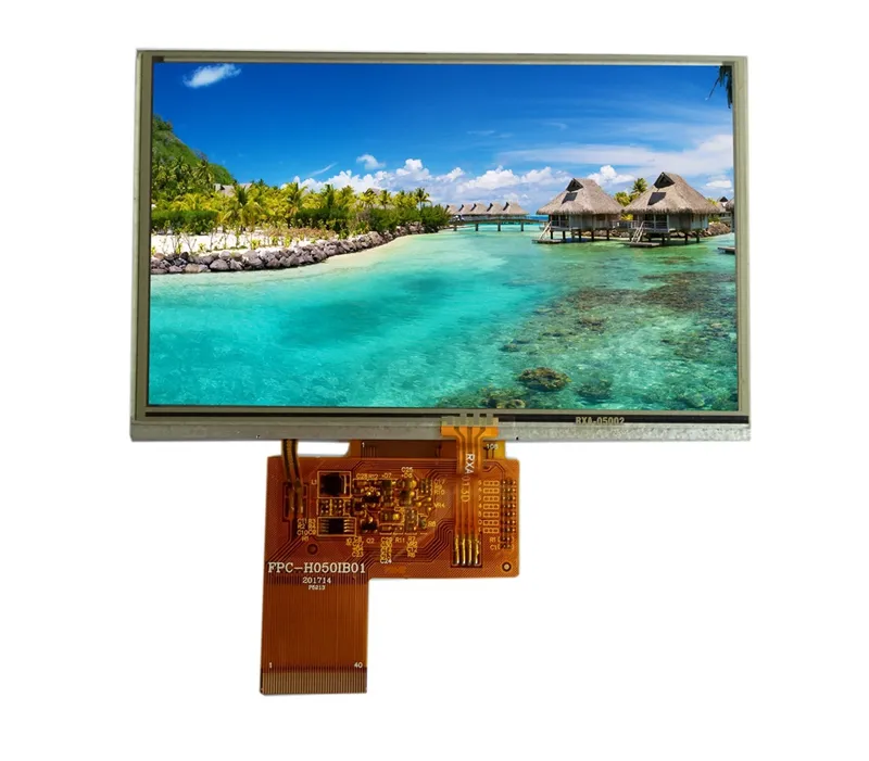 شاشة عرض TFT-LCD مقاس 5 بوصة بدقة 800x480 بتصميم مخصص وتتميز بأنها مزودة بعدد 40 دبوسًا من الألوان الأحمر والأخضر والأزرق للتطبيقات الصناعية