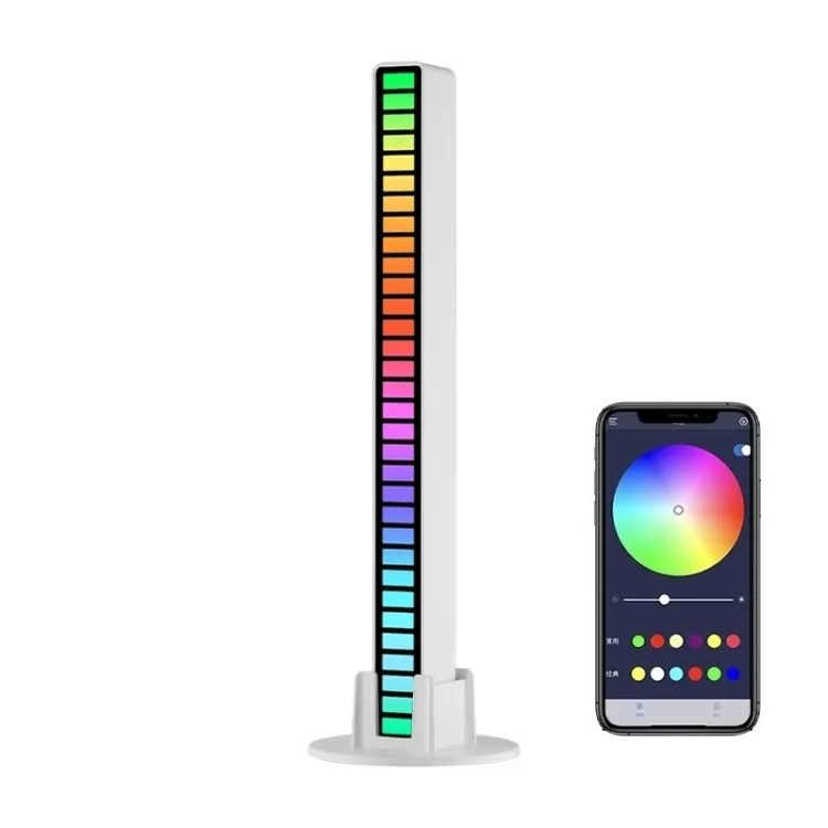 سعر جيد RGB أضواء استجابة إيقاعية يتم التحكم فيها عن طريق الصوت موسيقى محيطة LED مصابيح التقاط شحن (16 ضوء + تطبيق أبيض)