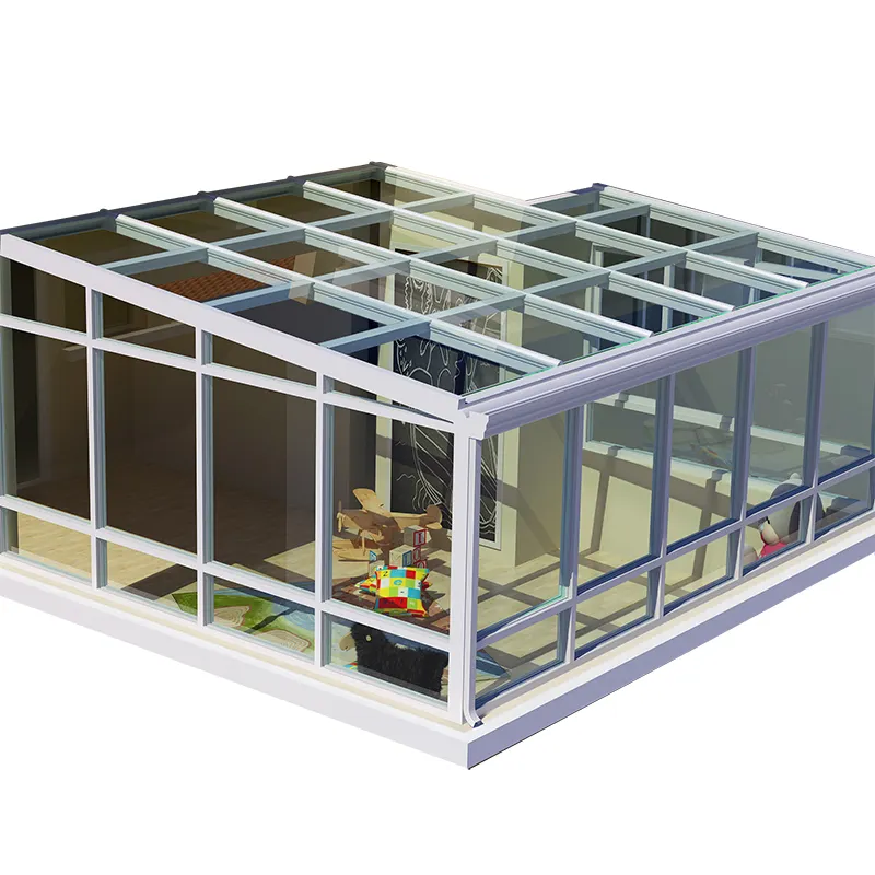 Nuevo diseño térmico break sunroom casa de vidrio de aluminio jardín de invierno con hermoso aspecto