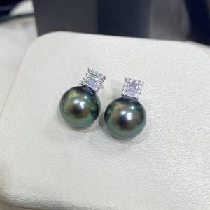 Pendientes de Perlas Verdes y Negras, Joyería de Oreja con Tono Dorado, Piedra Ovalada, Regalo Elegante para Mujer, Plata S925, Engaste Cuadrado, Perla Tahitiana - Product Image 3